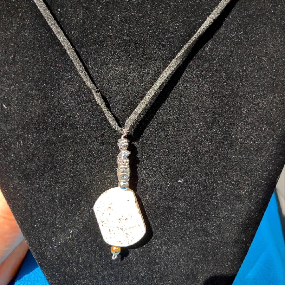 Leather white stone necklace